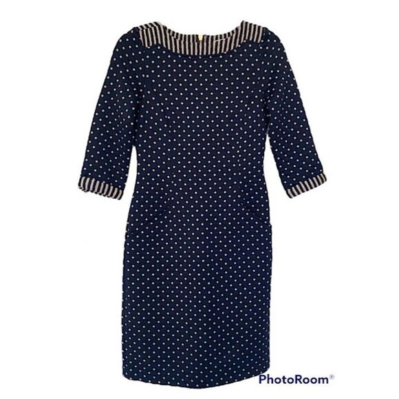 Boden Justine Jacquard Dress Quilted Dark Navy Blue Polka Dot Shift‎ Dress Sz 2R - Picture 1 of 6